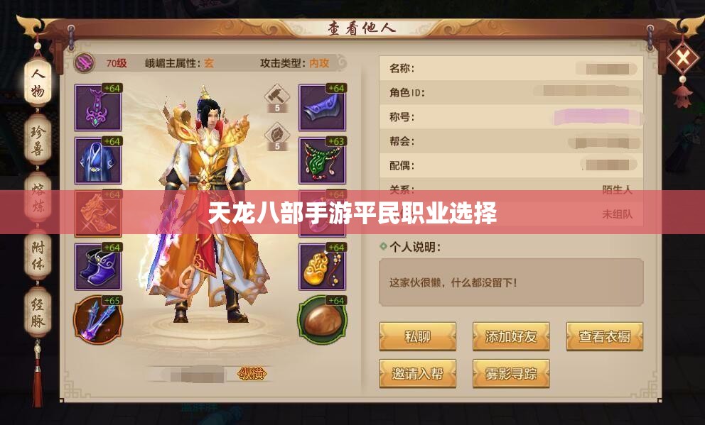 天龙八部私服平民职业选择
