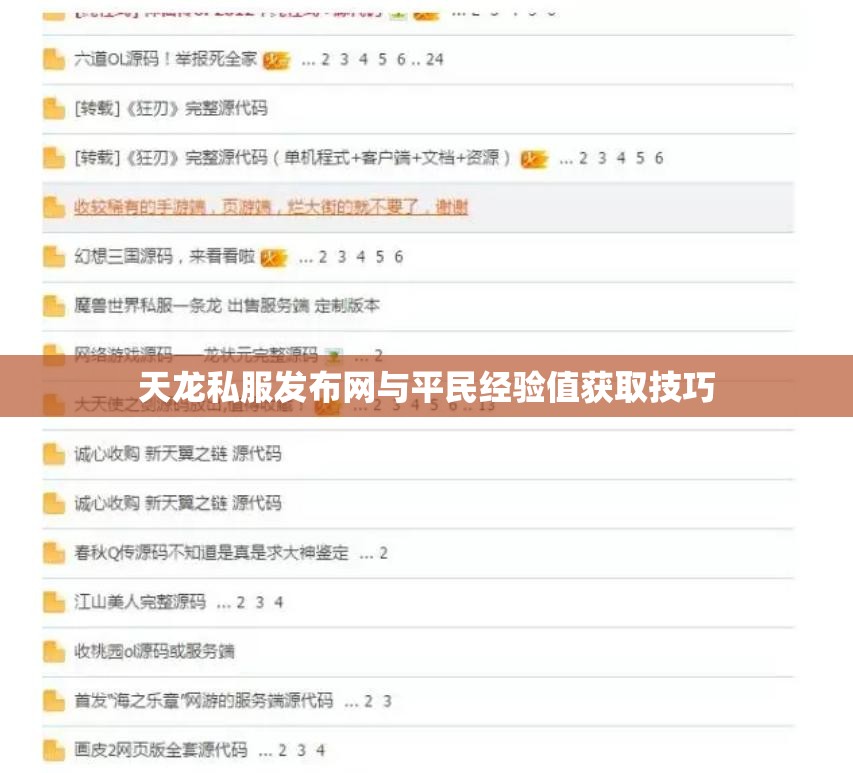 天龙私服发布网与平民经验值获取技巧