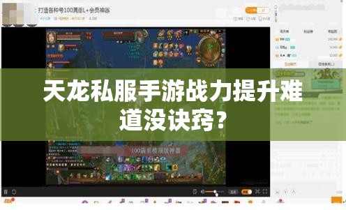 天龙私服手游战力提升难道没诀窍? 天龙私服手游战力提升难道没诀窍?