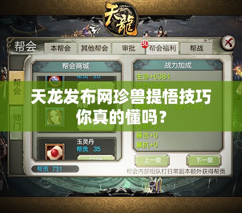 天龙发布网珍兽提悟技巧你真的懂吗? 天龙发布网珍兽提悟技巧你真的懂吗?